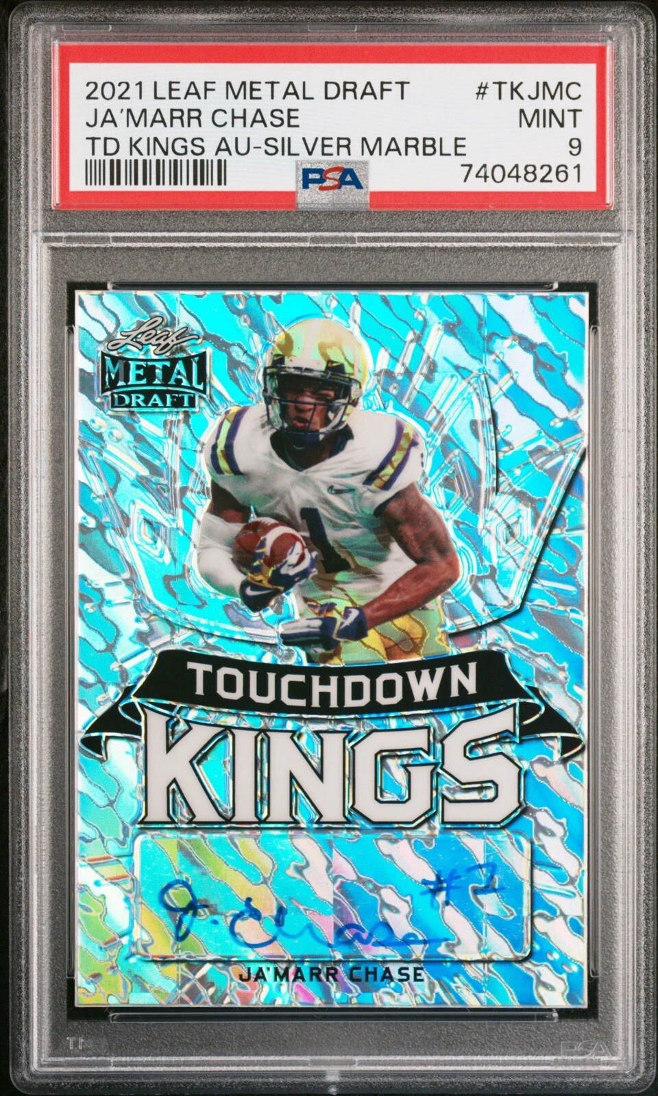 JaMarr Chase Leaf Metal Draft Touchdown Kings Autographs #TKJMC Silver Marble