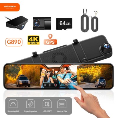 WOLFBOX G890 3 Channel Dash Cam 2K+1080P+1080P Front Inside Rear GPS+64GB
