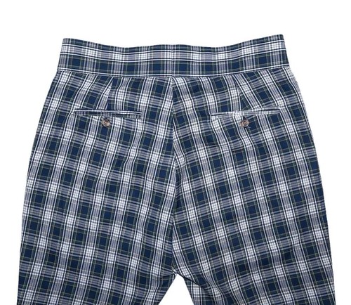 Mens Gurkha Pants 34 Blue Green White Tartan Plaid Slim Fit Straight Trousers - Picture 5 of 7