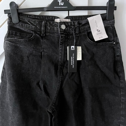 New TU Size 12 Petite Jeans Black Stonewash Denim Balloon Pants Volume Wide Leg - Picture 7 of 15