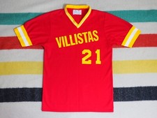 VTG 70s Ranger Athletic Villistas Red Yellow Retro V-Neck USA Made Jersey Mens M
