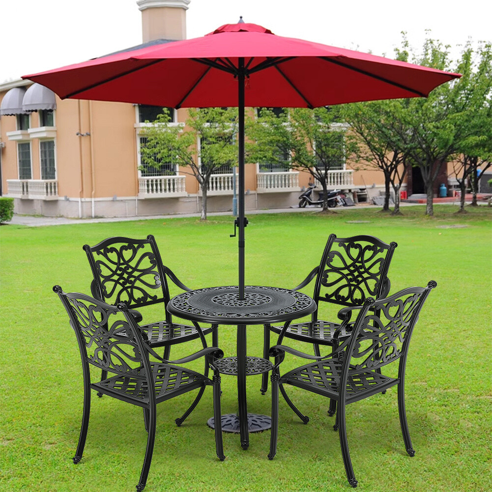 Garden Furniture Set Table 4x Padded Chairs Cast Aluminum Patio Balcony  Bistro