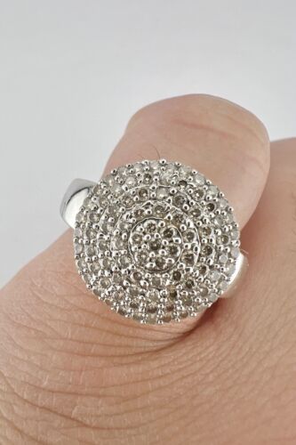 Designer 10K White Gold 1.00ct Approx. Round Cut Diamond Cluster Band Ring - Picture 2 of 8