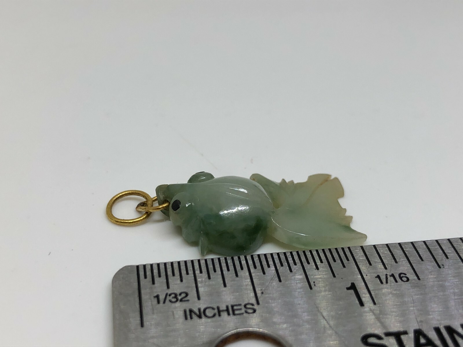 Antique solid gold Gold fish jade charm - image 2