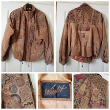 Winlet Jacket Womens Large Brown Leather Aztec Southwest Art Patchwork Vintage