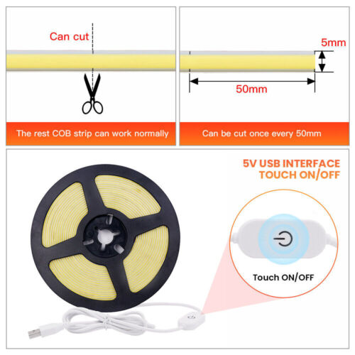 5mm Thin COB LED Strip Flexible Dimmable Tape Lights High Density 320LEDs 5V 12V - Picture 9 of 29