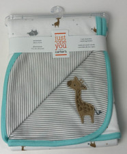 NWT Carters Just One You Giraffe Elephant Aqua Grey White Striped Baby Blanket