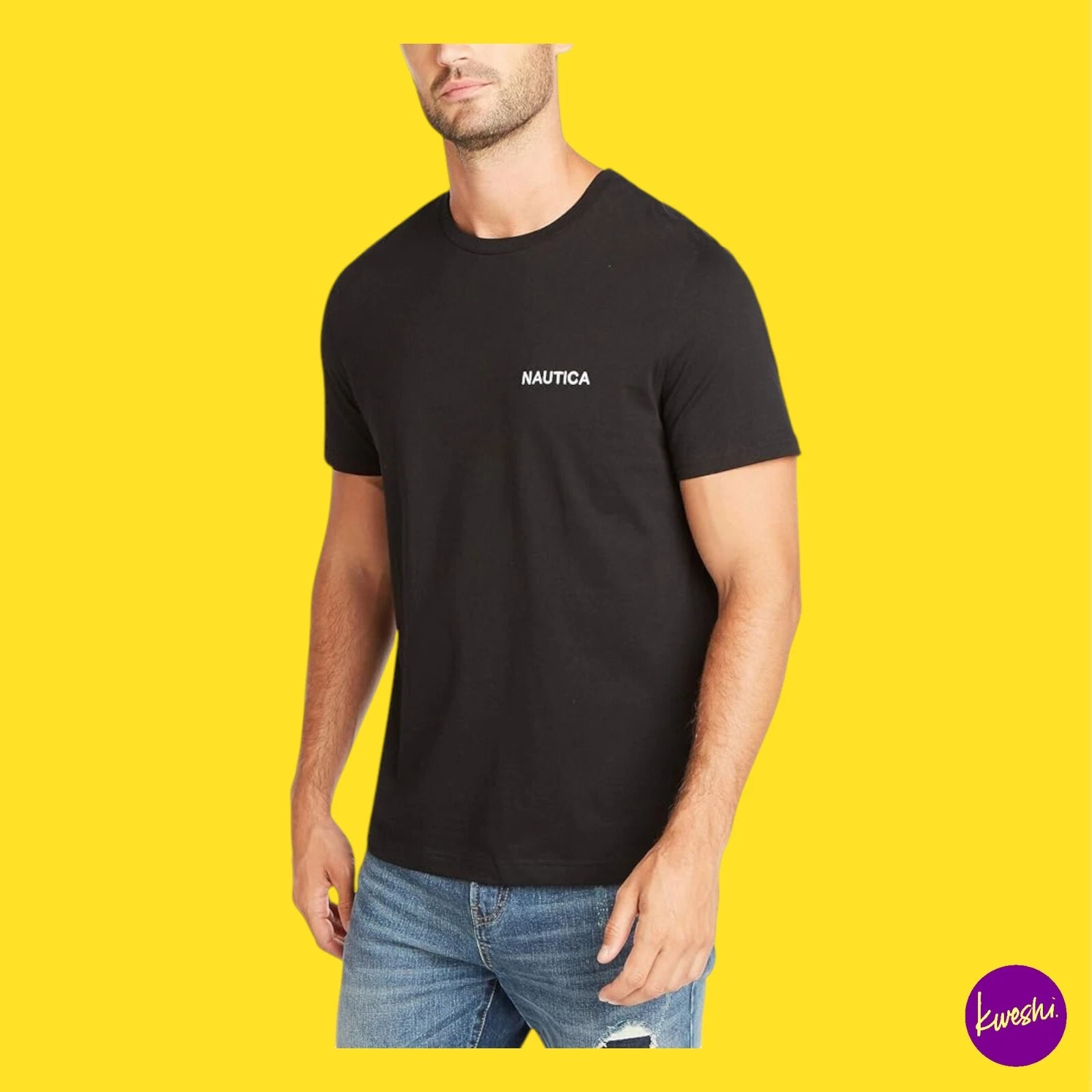 NAUTICA Men’s Short Sleeve Crew Neck T-Shirt, Cotton, True Black, UK M | EU M