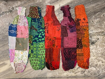 5 Pcs Harem Pants Patchwork Cotton Regular Harem Pant Elastic High Waist Pants