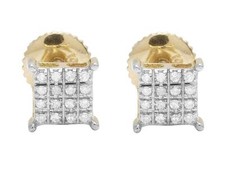 Ladies Men's 10K Yellow Gold 6MM Square Kite .10CT Genuine Diamond Stud Earrings