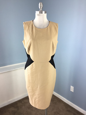 Calvin Klein L 12 Camel Tan Black Colorblock sheath dress Career Cocktail  Wow