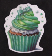 Cupcake With A Bow Green Christmas Sticker 2.38" x 2" Z