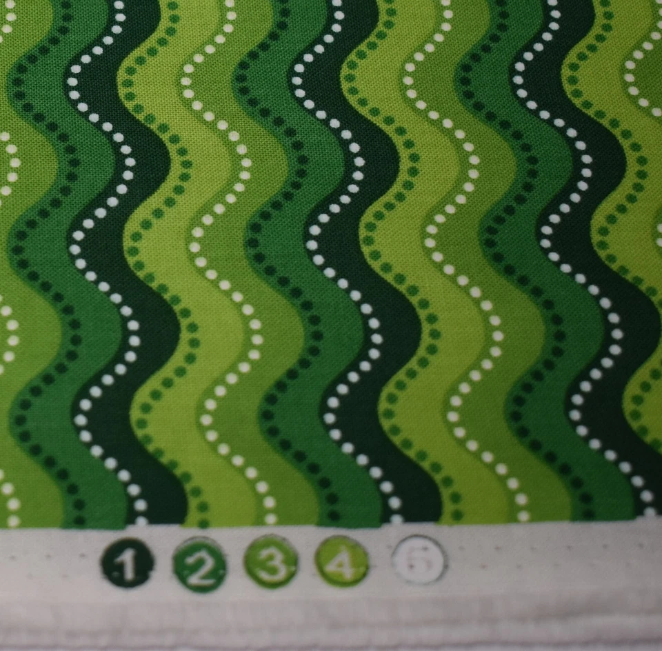 30" x 44" cotton fabric GREEN WHITE wavy stripes Victoria Hutto quilting treasur - Image 3 of 3