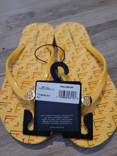 New Women's Tommy Hilfiger Belle Yellow Sandals Flip Flops Size 8 - 第 5/7 張圖片