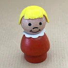 Early Wood vintage Fisher Price Little People Blonde Girl Red Dress Wood Body p