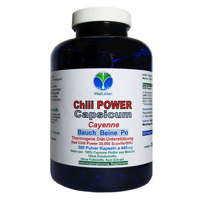 Red Chili Fat-BURNER CAPSAICIN 360 Kapseln ''BAUCH BEINE PO'' Natur Pur. 26595-360