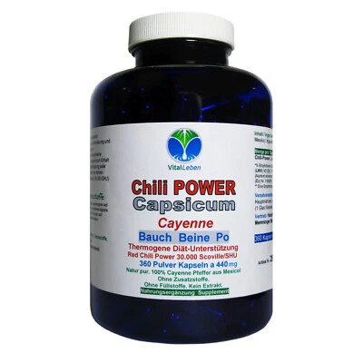 VITALLEBEN Red Chili Fat-BURNER CAPSAICIN 360 Kapseln "BAUCH BEINE PO" Natur Pur. 26595-360
