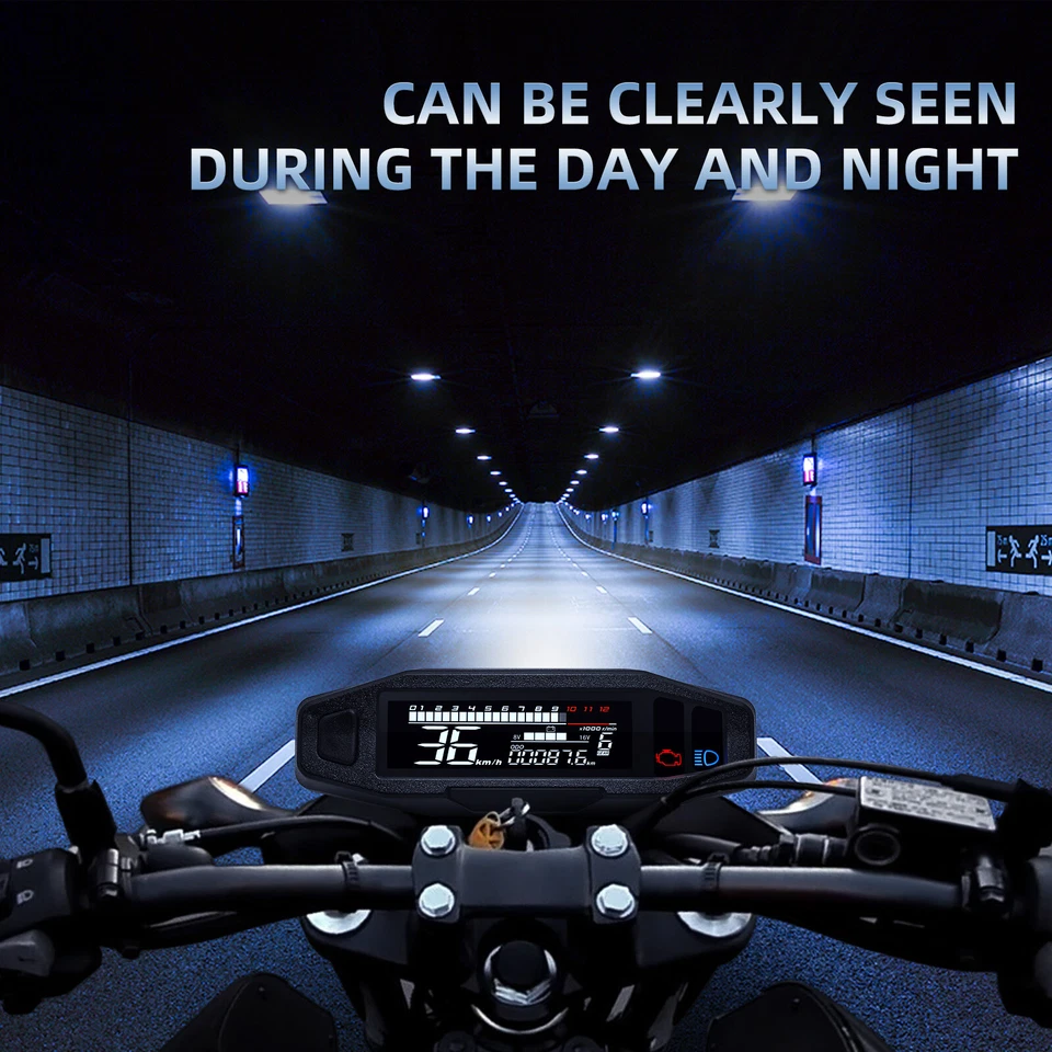 Velocímetro digital LCD para motocicleta odómetro tacómetro medidor con soporte Foto 4 de 4