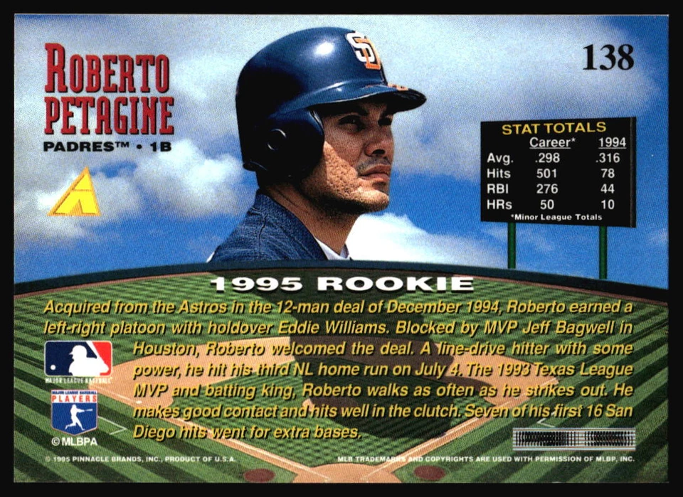 1995 Zenith Roberto Petagine Rookie #138 San Diego Padres - Image 2 of 2