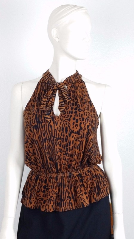 WOMAN FOREVER 21 Halter Keyhole TOP BLOUSE Size S Peplum animal print sleeveless