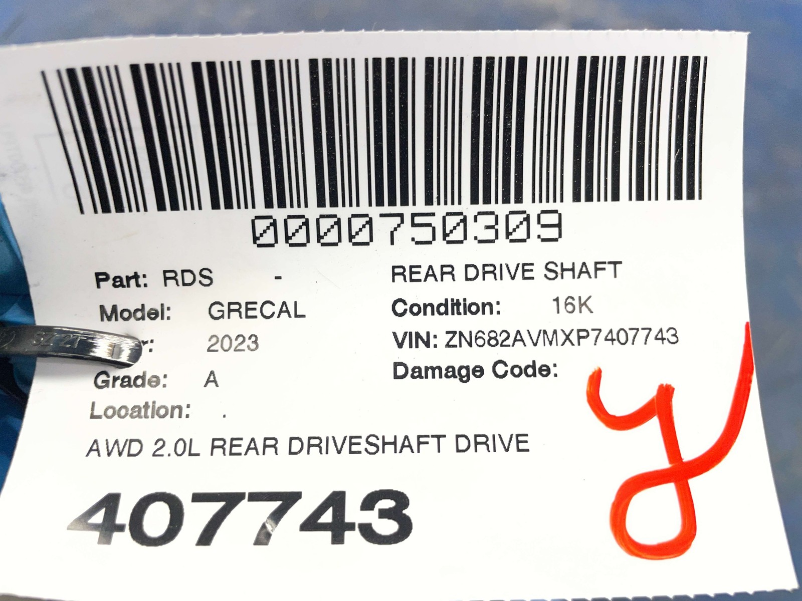 2023-2026 MASERATI GRECALE M182 OEM AWD 2.0L REAR DRIVESHAFT 220511 069913