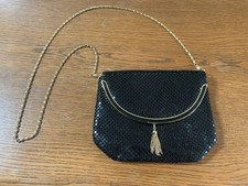 Vintage Black Metal Mesh Evening Bag with Gold Chain and Tassel