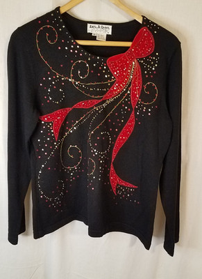 VTG JACK B QUICK Holiday Women's Embellished Multi Color Sequin Sweater Med