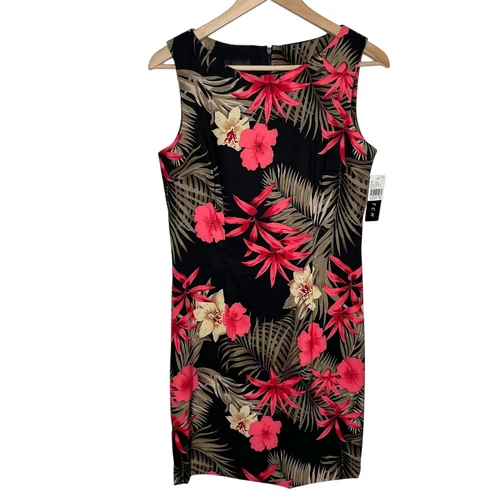 Abito donna Alyx tubino 8 nero tropicale floreale vacanza hawaiano elasticizzato