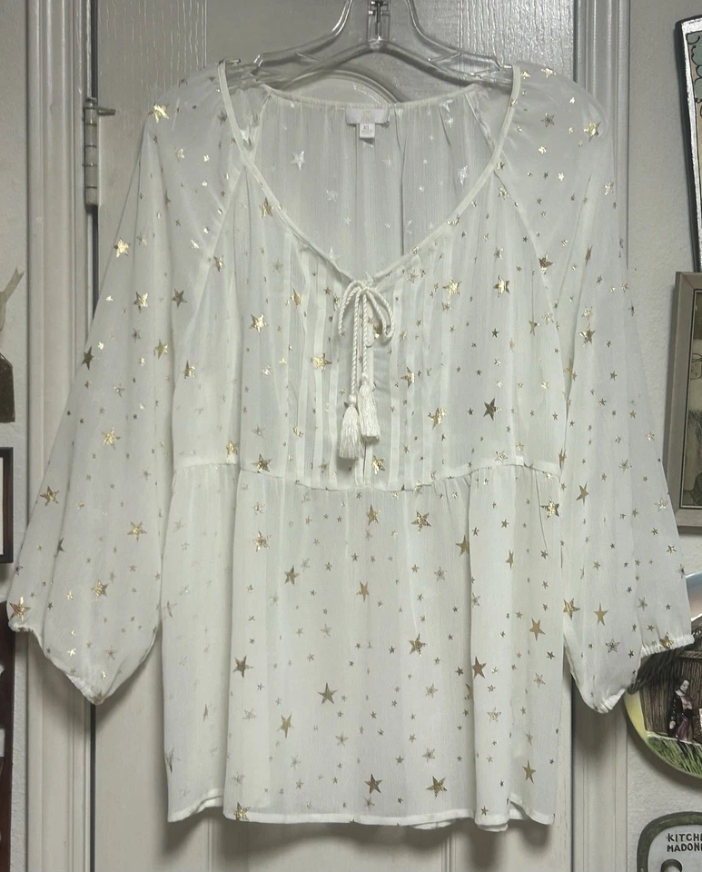 Blusa C&C California Etérea Celestial Marfil con Estrellas Doradas Semi Transparente XL Foto 2 de 4