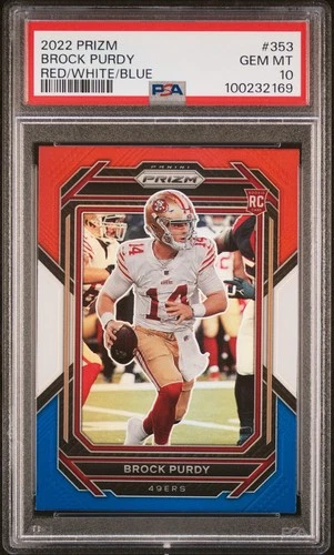 2022 Panini Prizm Brock Purdy Rookie Card#353 Red White Blue PSA 10
