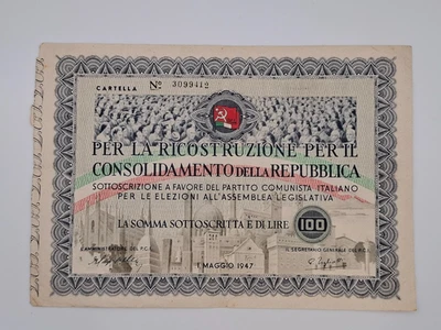 🔥Sottoscrizione PCI 1947 📜 Per la Repubblica Certificato politico originale - Bild 1 von 4
