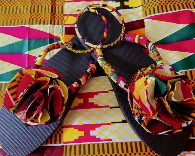 Custom And Hand Made Slides, Flip Flops. Rubber Sole, 100% Cotton Ankara Fabric