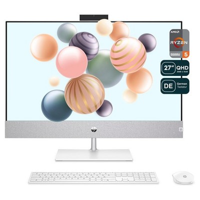 HP Pavilion All-in-One Desktop PC, Ryzen 5 5500U, 27'' QHD, QWERTZ Tastatur +Maus
