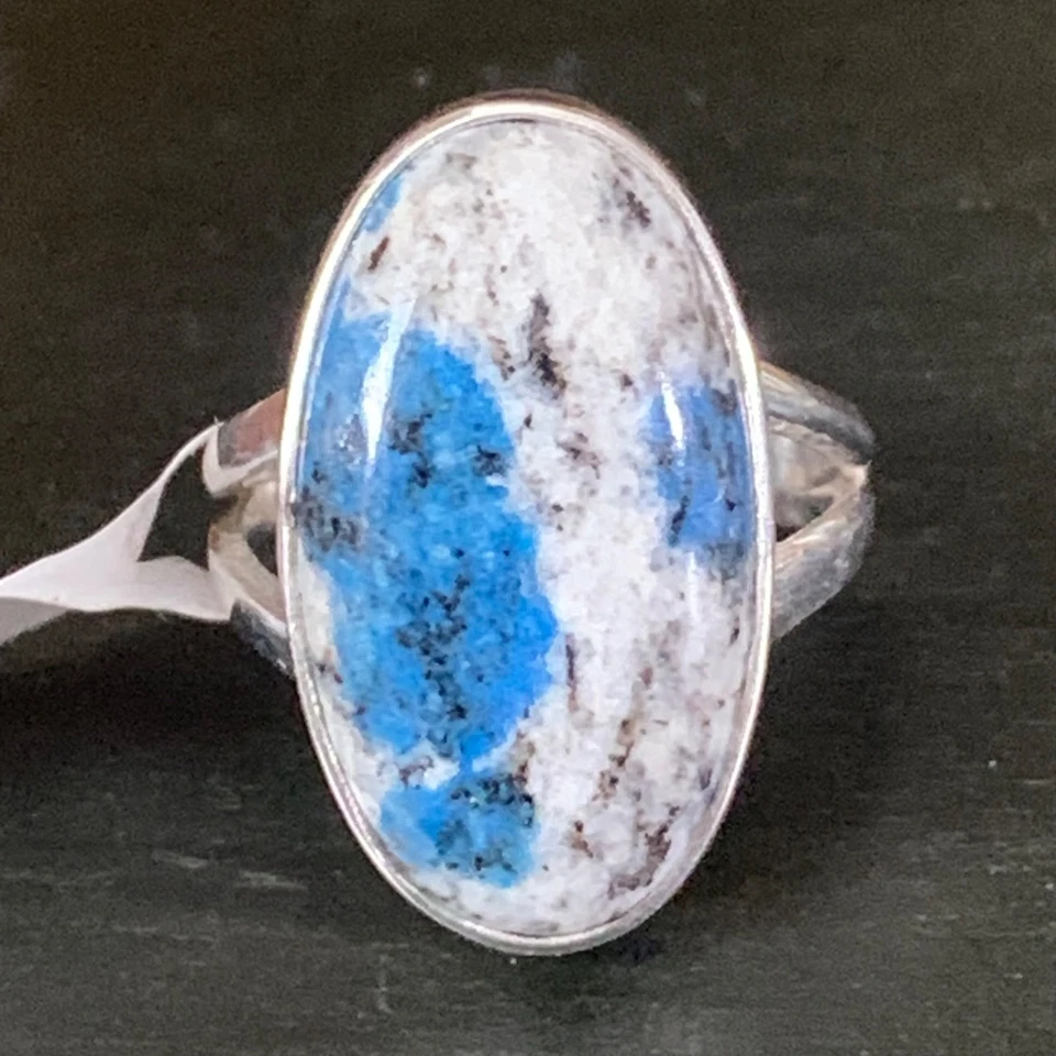 Anillo K2 Jaspe Plata Esterlina Ovalado Azul Blanco Piedra Hecho a Mano Talla 6 Artesano Foto 2 de 4