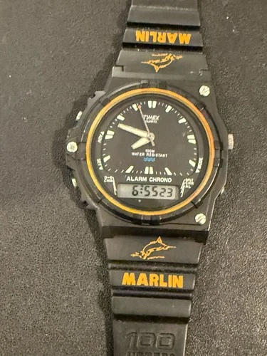 Rare & near MINT Vintage Timex Marlin 1989 Analog Digital Mens Diver Watch