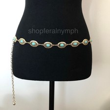 Vintage Y2K Boho Western Gold Turquoise Chain Concho Belt, 44 Inches, X7GA1124