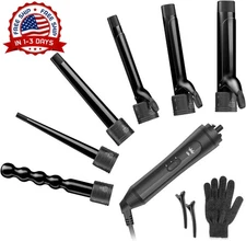 Rizador 6 en 1 con Barras de Cerámica Intercambiables y Guante Térmico (Negra)