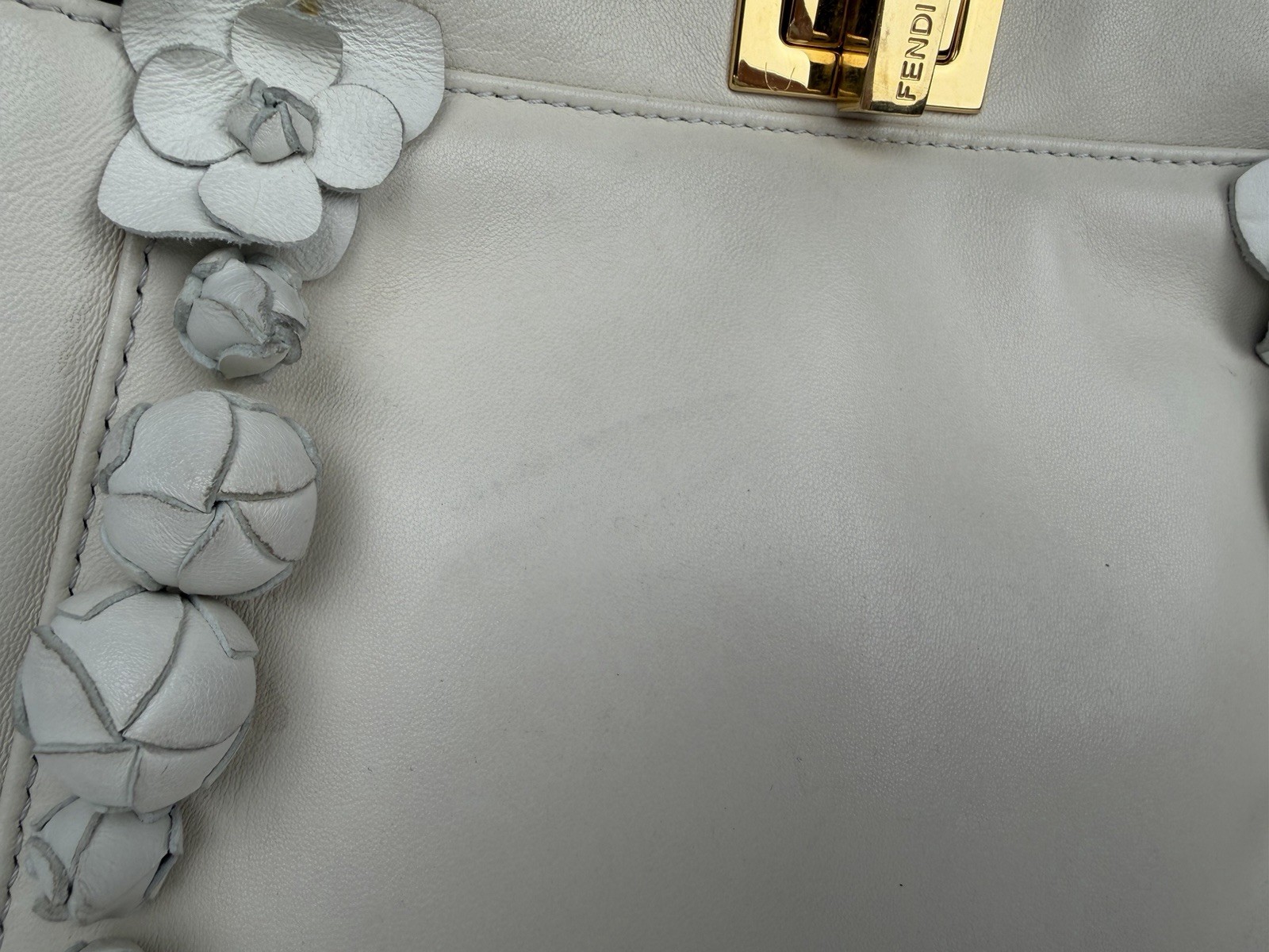 Fendi Nappa Rosebud Mini Peekaboo Iconic Satchel in White Lambskin Leather S09 thumbnail 2