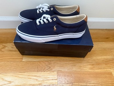 Polo Ralph Lauren Men's Navy Canvas Sneakers Size 11 Lace Up Casual Shoes New w/