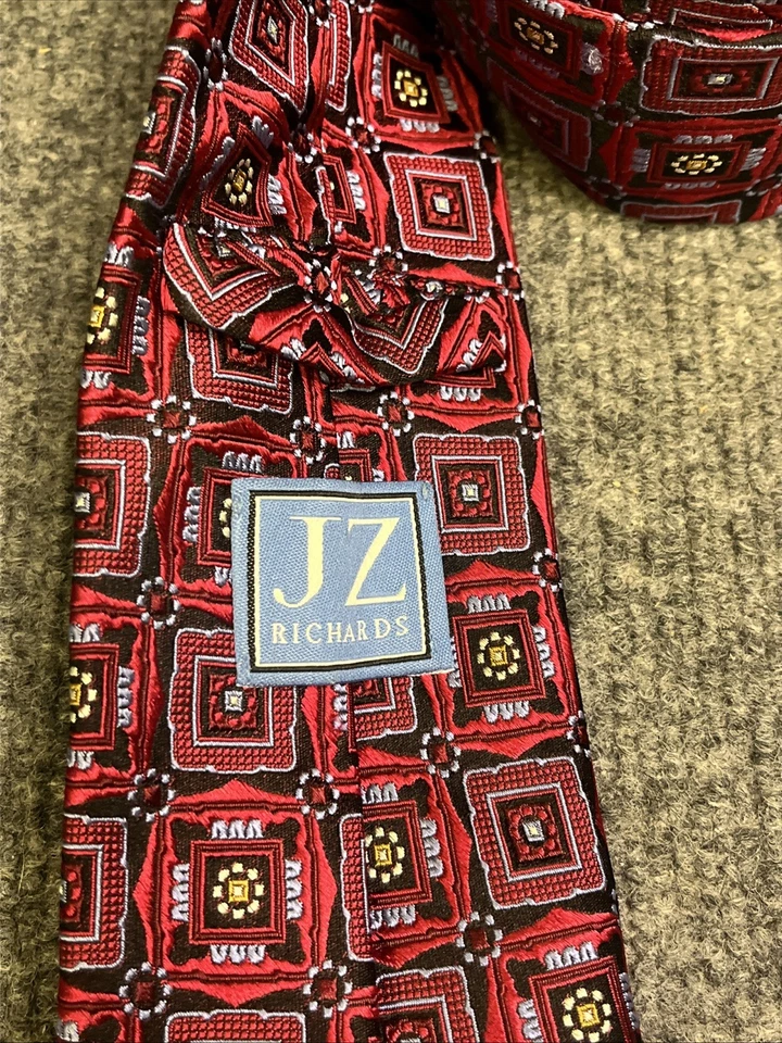 JZ Richards галстук мужской шелк красный медальон галстук классический сделано в США геометрический - Изображение 4 из 4