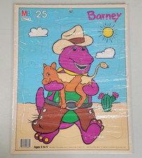 Barney Puzzle Vintage Purple Dinosaur Cowboy Calf Baby Bop MB Frame Tray 1993
