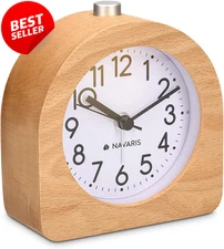 Wood Analog Alarm Clock Non-Ticking Snooze Light Half-Round Light Brown US