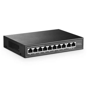 10 Port Mini Gigabit PoE Interrupteur avec 8 PoE+ Port, 2 10x1G POE, noir