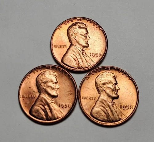 3 X 1958 P LINCOLN WHEAT PENNY UNC 3 COIN SET #P3513