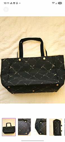 CHANEL Quilted Travel Line Tote Bag Black Red Lining