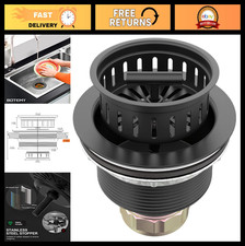 Black Kitchen Sink Drain Kit 3.5" Strainer with Stainless Steel Stopper Assembly