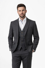 Grey Flannel 3 Piece Suit 100% Wool Slim Fit Jacket Trousers Waistcoat Wedding