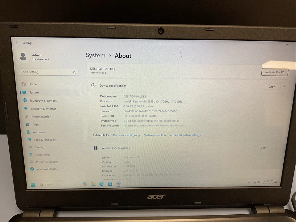 Portátil Acer Aspire E1-532-4870 15" Intel Pentium 3558U 4 GB Ram 500 GB HDD leer Foto 4 de 4