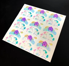 9 mod UNICORN SANDYLION PRINCESS  vintage UNCUT sticker PRISM prismatic glitter