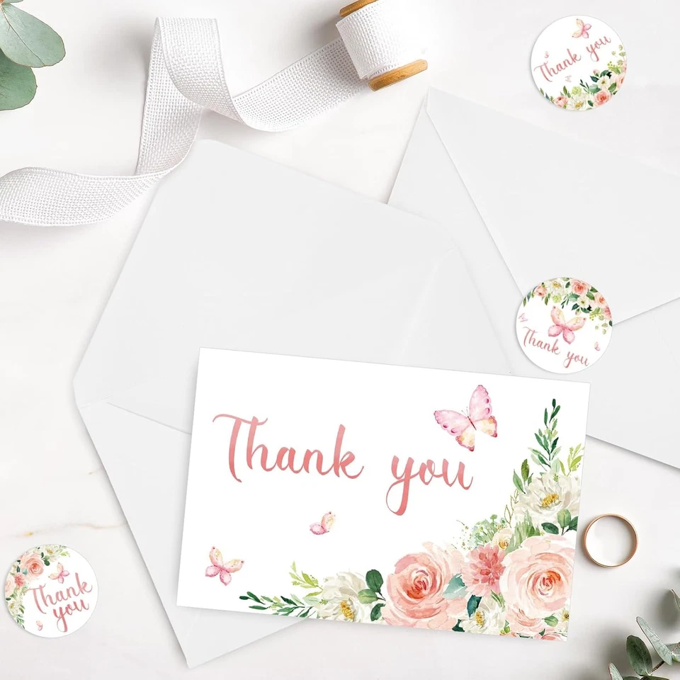 💌 Butterfly Floral Thank You Cards Set of 24 – Envelopes & Stickers Included - Image 4 of 4